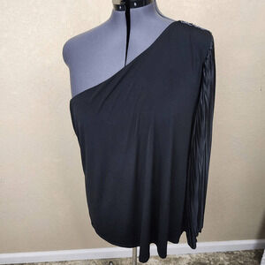 Torrid Black One Shoulder Sequin Vintage Crinkle Blouse Size 4 (4X) 4183